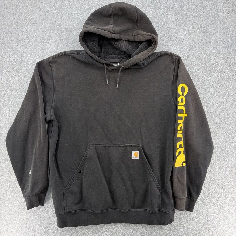 Carhartt Mens Large Black Loose Fit Logo Sleeve Pullover Hoodie Sweatshirt L